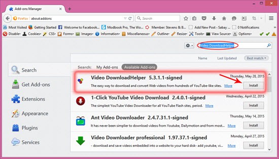 Firefox streaming download add on